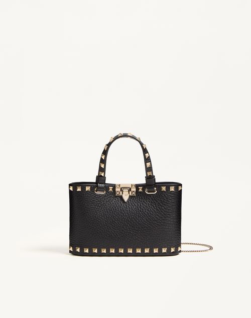 Valentino Garavani - Rockstud Mini Shopping Bag In Grainy Calfskin - Black - Woman - Totes